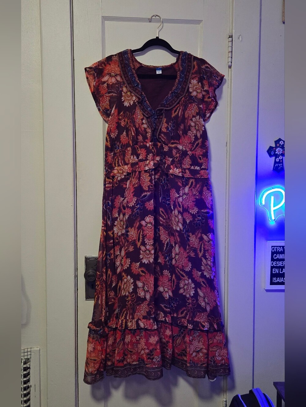 Old Navy Burgundy Floral Tiered Casual Dress